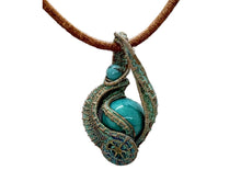 Load image into Gallery viewer, Verdigris Gemstone Steampunk Pendant: Copper Wire Wrap, Swirl Model
