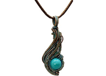 Load image into Gallery viewer, Custom Verdigris Gemstone Pendant, Copper Wire Wrap, "Comet" Model