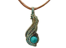 Load image into Gallery viewer, Custom Verdigris Gemstone Pendant, Brass Wire Wrap, "Comet" Model