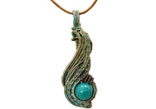 Load image into Gallery viewer, Custom Verdigris Gemstone Pendant, Brass Wire Wrap, "Comet" Model