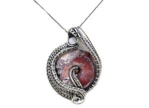 Terra Rosa Jasper "Woven Donut" Pendant, Wire-Wrapped in Sterling Silver