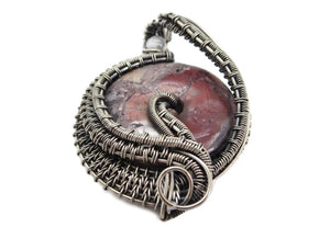 Terra Rosa Jasper "Woven Donut" Pendant, Wire-Wrapped in Sterling Silver