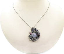 Load image into Gallery viewer, UV-Fluorescent, Yooperlite (Sodalite) Pendant, Wire-Wrapped in Sterling Silver with Ruby Zoisite
