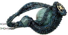Load image into Gallery viewer, Steampunk Verdigris Hemo Jasper Pendant, Wire-Wrapped in Brass with Green Apatite