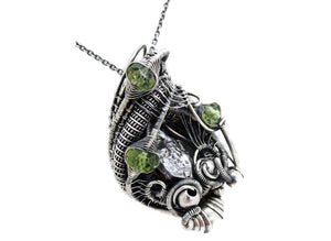 Campo del Cielo Meteorite Pendant, Wire-Wrapped in Sterling Silver with Peridot