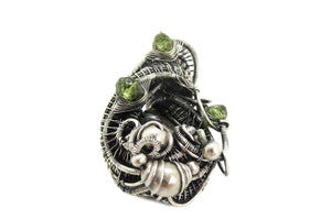 Campo del Cielo Meteorite Pendant, Wire-Wrapped in Sterling Silver with Peridot