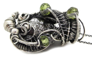 Campo del Cielo Meteorite Pendant, Wire-Wrapped in Sterling Silver with Peridot