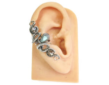 Load image into Gallery viewer, Custom Gemstone &amp; Oxidized Sterling Silver Ear Cuff; &quot;Coiled-Coil Teardrop&quot; Model - Heather Jordan Jewelry
