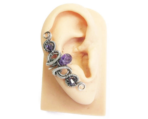 Custom Gemstone & Oxidized Sterling Silver Ear Cuff; 