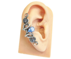 Custom Gemstone & Oxidized Sterling Silver Ear Cuff; "Coiled-Coil Teardrop" Model - Heather Jordan Jewelry