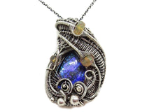 Load image into Gallery viewer, Purple-Blue Ammolite Pendant with Ethiopian Welo Opals in Sterling Silver