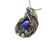 Load image into Gallery viewer, Purple-Blue Ammolite Pendant with Ethiopian Welo Opals in Sterling Silver