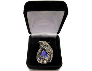 Purple-Blue Ammolite Pendant with Ethiopian Welo Opals in Sterling Silver