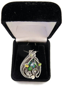 Blue-Green-Yellow Ammolite Pendant with Ethiopian Welo Opals in Sterling Silver