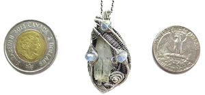 Aquamarine Crystal Wire-Wrapped Pendant in Sterling Silver with Rainbow Moonstone - Heather Jordan Jewelry