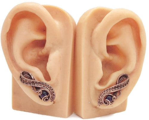 Woven Copper and Custom Gemstone Ear Pins; 