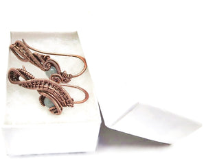 Woven Copper and Custom Gemstone Ear Pins; "Ball Ribbon" Model - Heather Jordan Jewelry