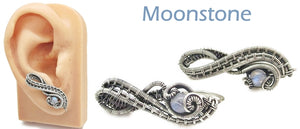 Woven Sterling Silver and Custom Gemstone Ear Pins; "Ball Ribbon" Model - Heather Jordan Jewelry