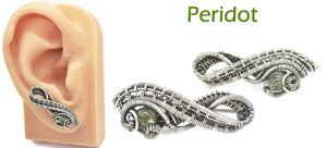 Woven Sterling Silver and Custom Gemstone Ear Pins; "Ball Ribbon" Model - Heather Jordan Jewelry