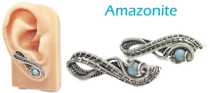 Woven Sterling Silver and Custom Gemstone Ear Pins; 