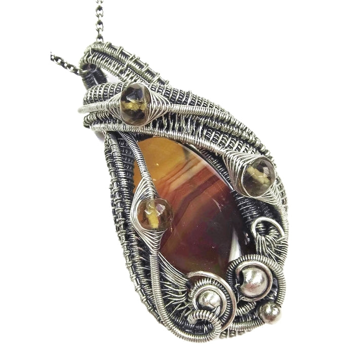 Brazilian Agate Wire-Wrapped Pendant in Sterling Silver with Citrine
