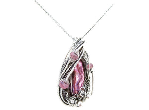 Pink Biwa Stick Pearl Pendant with Pink Tourmaline in Sterling Silver