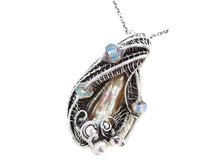 Load image into Gallery viewer, Cream Pearl Pendant with Ethiopian Opals, Wire-Wrapped in Sterling Silver