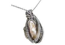 Load image into Gallery viewer, Cream Pearl Pendant with Ethiopian Opals, Wire-Wrapped in Sterling Silver