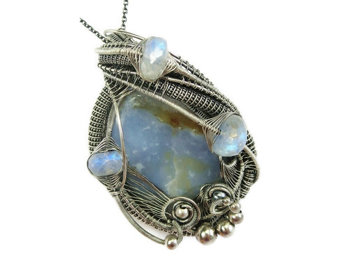 Blue Chalcedony & Rainbow Moonstone Pendant