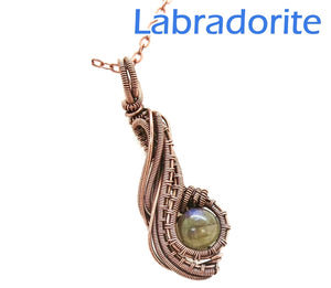 Custom Gemstone & Copper Wire-Wrapped Pendant; "Comet"