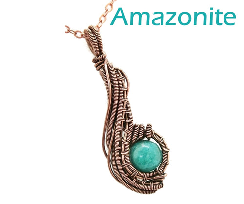 Custom Gemstone & Copper Wire-Wrapped Pendant; 