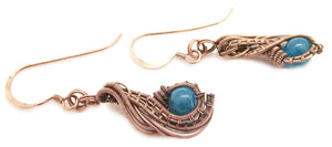Custom Gemstone and Copper Wire-Wrapped Necklace & Earrings Set; "Comet" Model