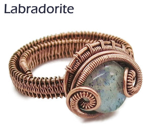 Adjustable Woven Copper Ring with Custom Gemstone; "Coriolis" - Heather Jordan Jewelry