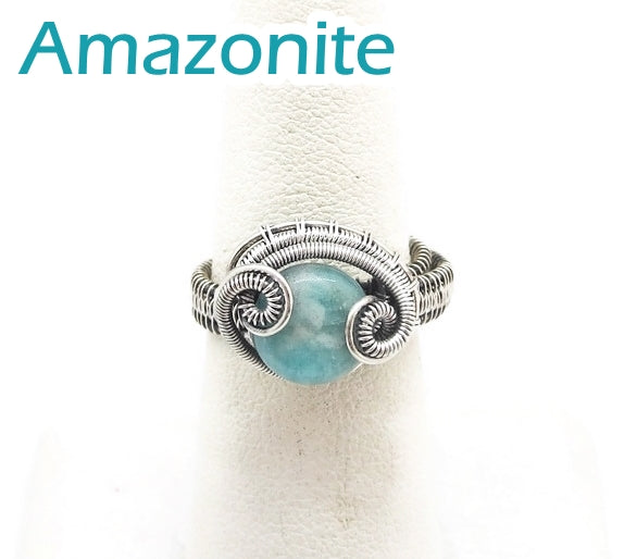 Adjustable Woven Sterling Silver Ring with Custom Gemstone; 