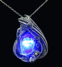 Load image into Gallery viewer, Custom Colored Resin Gem LED Pendants, Wire-Wrapped in Oxidized Sterling Silver