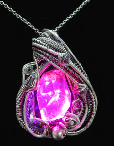 Custom Colored Resin Gem LED Pendants, Wire-Wrapped in Oxidized Sterling Silver