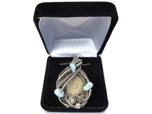 Load image into Gallery viewer, Fossilized Coral Wire-Wrapped Pendant in Sterling Silver with Larimar - Heather Jordan Jewelry