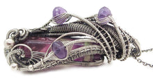 Load image into Gallery viewer, Rainbow Fluorite Pendant with Amethyst, Wire-Wrapped in Sterling Silver