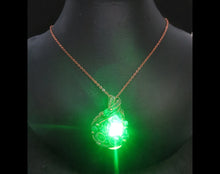 Load image into Gallery viewer, Green Teardrop Screened Resin Gem LED Steampunk Pendant in Bronze