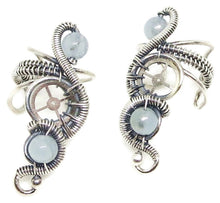 Load image into Gallery viewer, &quot;Rolling Wave&quot; Sterling Silver Steampunk Ear Cuff with Custom Gemstone