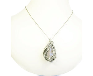 Pink Kunzite Crystal Wire-Wrapped Pendant in Sterling Silver with Morganite - Heather Jordan Jewelry