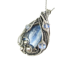 Load image into Gallery viewer, Blue Kyanite Wire-Wrapped Pendant with Rainbow Moonstone
