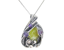 Load image into Gallery viewer, Lemon Jasper Wire-Wrapped Pendant with Amethyst