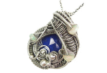 Load image into Gallery viewer, Lapis Lazuli Wire-Wrapped Pendant with Ethiopian Welo Opals