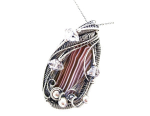 Lake Superior Agate Pendant with Herkimer Diamonds in Sterling Silver