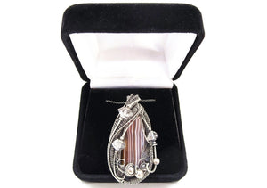 Lake Superior Agate Pendant with Herkimer Diamonds in Sterling Silver