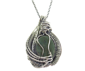Nephrite Jade & Rhodolite Garnet Pendant, Wire-Wrapped in Sterling Silver