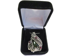 Nephrite Jade & Rhodolite Garnet Pendant, Wire-Wrapped in Sterling Silver