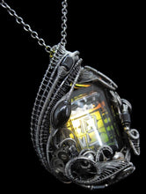 Load image into Gallery viewer, Nixie Number Tube Pendant with Upcycled Electronic and Watch Parts &amp; Rainbow LED, Steampunk/Cyberpunk Fusion