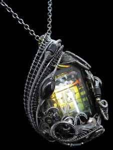Nixie Number Tube Pendant with Upcycled Electronic and Watch Parts & Rainbow LED, Steampunk/Cyberpunk Fusion